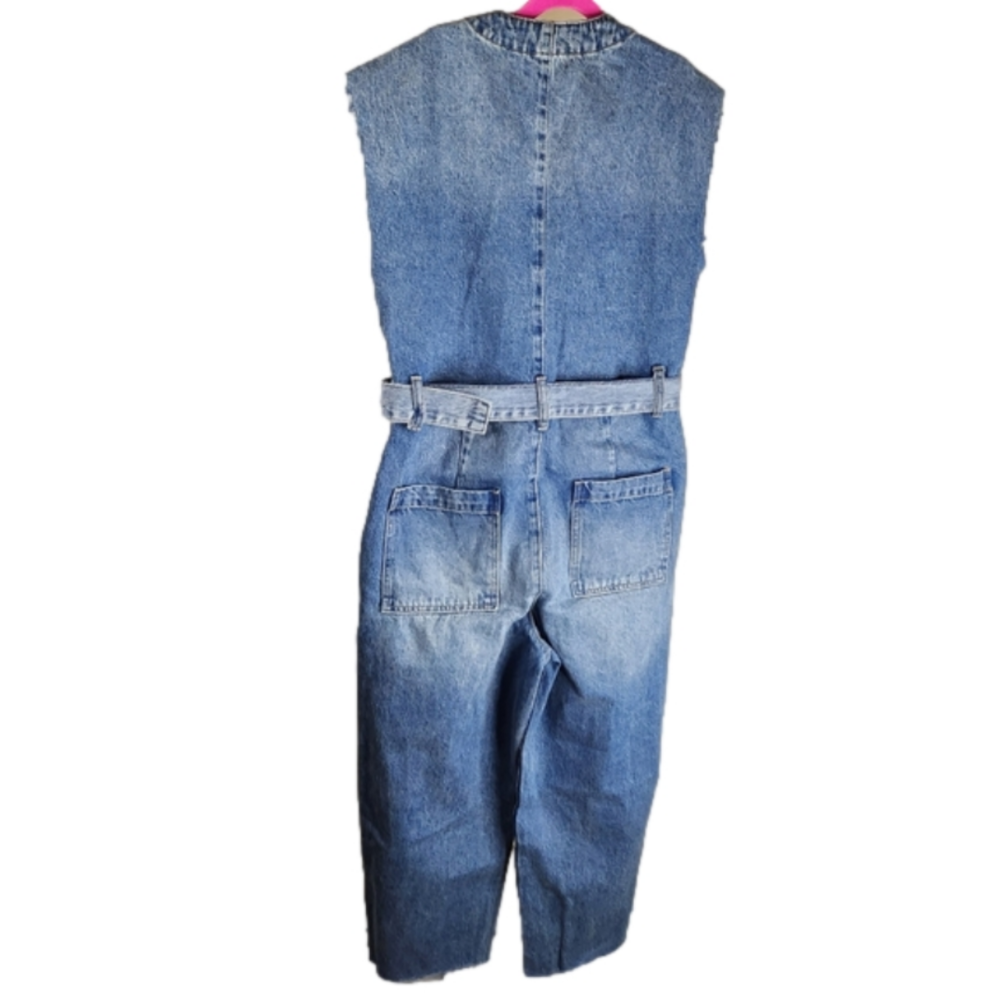Blank NYC NWT Distressed Cropped Denim Jumpsuit Women's Size XSmall - Picture 4 of 13